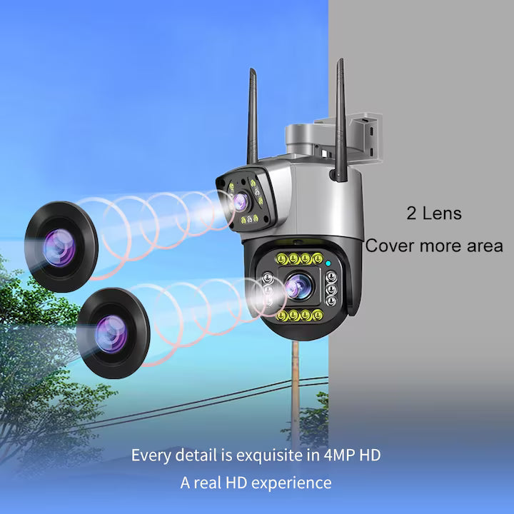 Camera Supraveghere Dubla, Wireless, 2 Lentile Comunicare Bidirectionala, cu Aplicatie pentru Android, IOS si PC