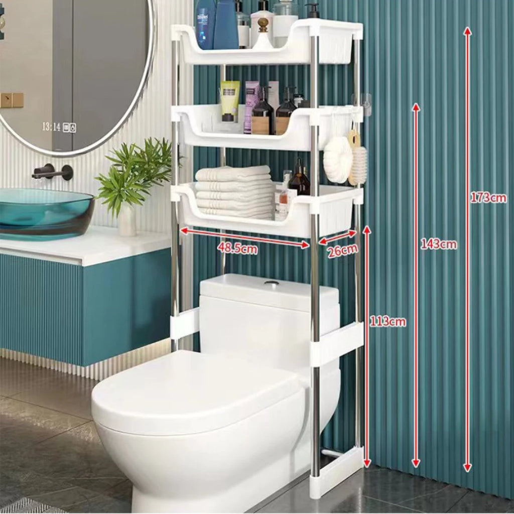 Raft organizator deasupra vasului de toaleta, 3 polite, 173 x 48.5 x 26 cm, alb