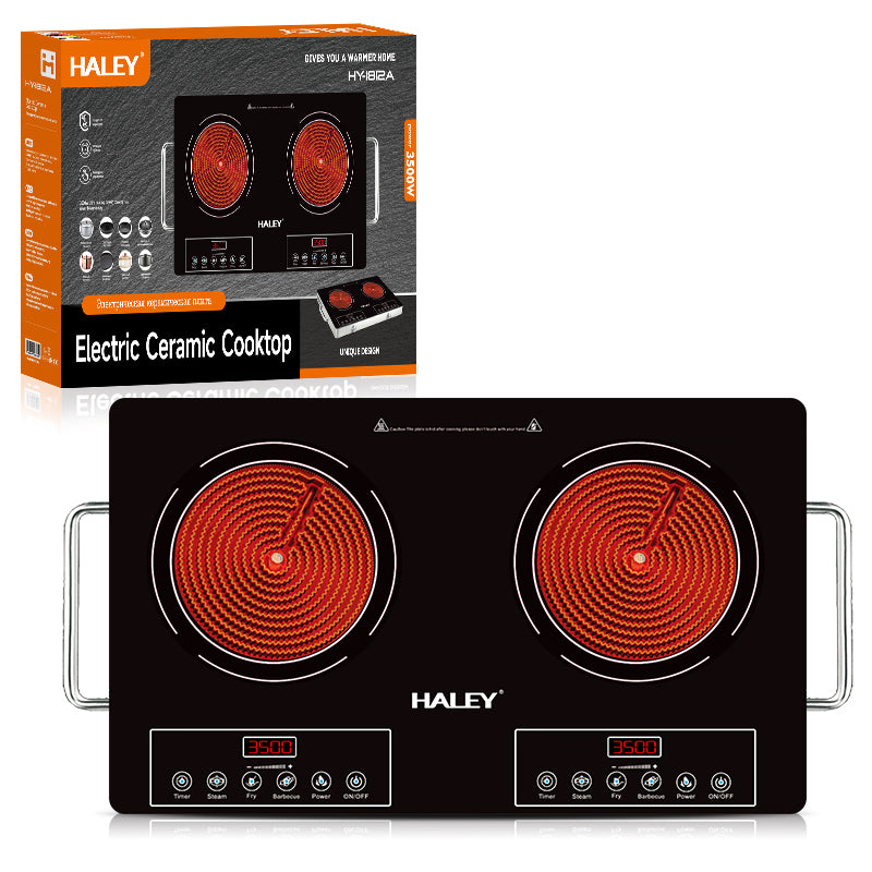 Plită cu Inducție, 2 Ochiuri – 3500W, Geam Cristal Negru, Timer, Control Tactil, Oprire Automată