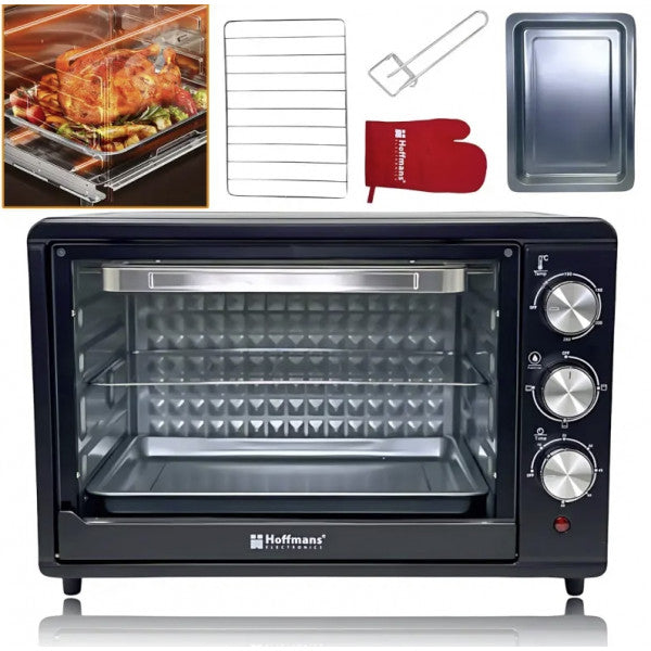 Cuptor Electric Hoffmans, 55L, 2000W, Funcție Coacere și Grătar, Negru