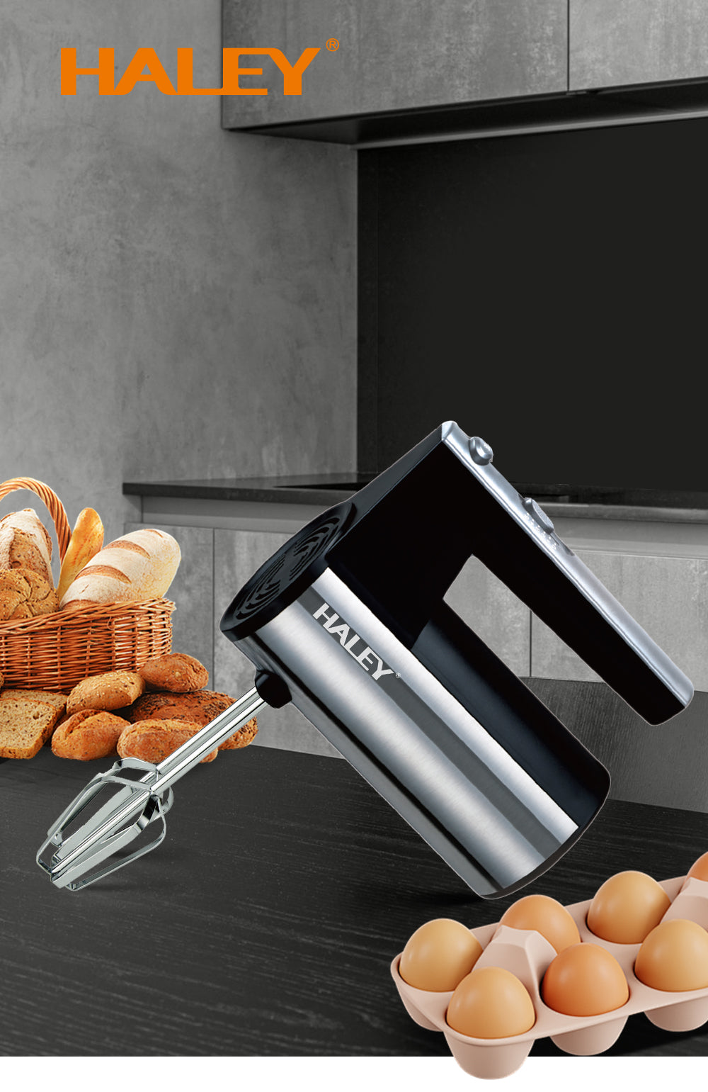 Mixer de Mână din Inox 500W – 5 viteze, silențios, motor puternic, accesorii incluse