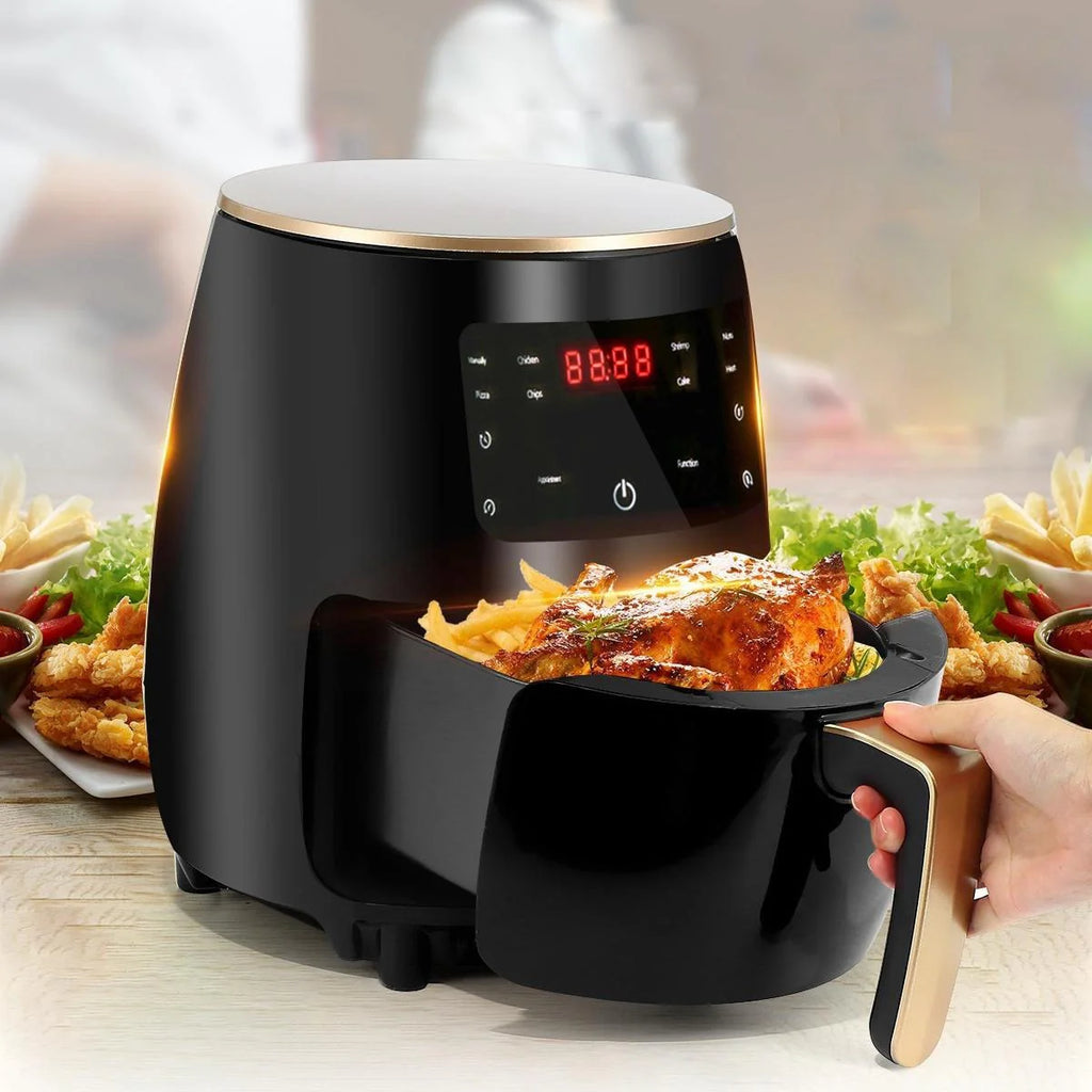 Friteuză fără Ulei cu Aer Cald, 6L, 2400W, Funcții de Coacere și Prăjire + set 50 Hârtie de Copt + Carte de Retete in Limba Romana