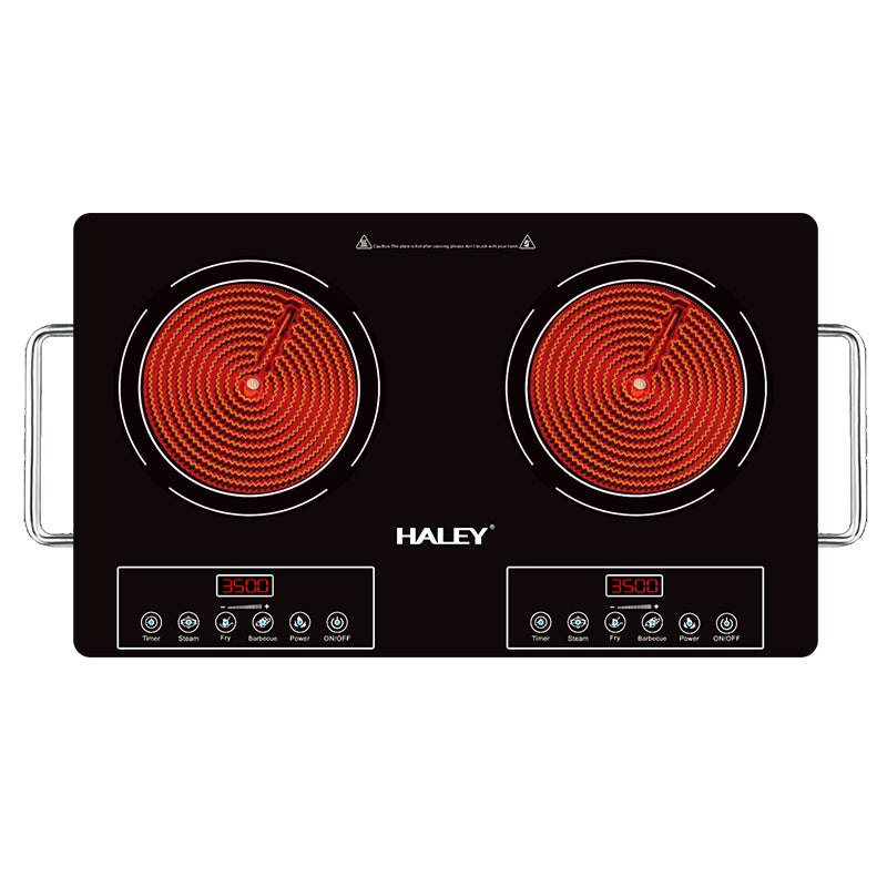 Plită cu Inducție, 2 Ochiuri – 3500W, Geam Cristal Negru, Timer, Control Tactil, Oprire Automată