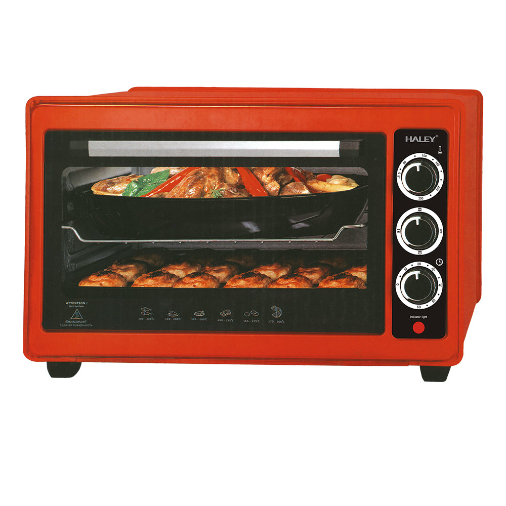 Cuptor Electric 2000W, 48L – Roșu, Încălzire 360°, Design Separabil, Timer, Tuburi 304, Operare Simplă