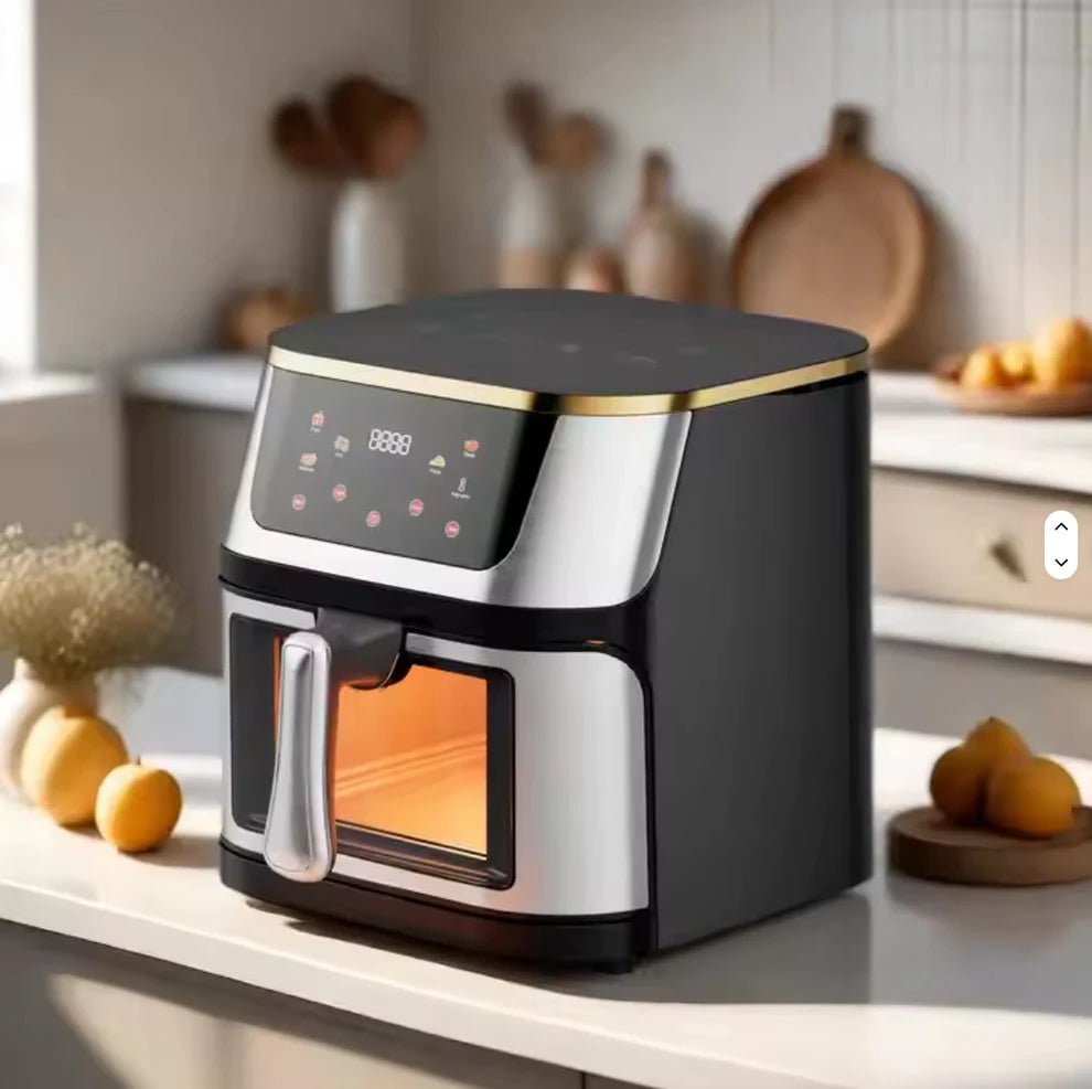 Friteuza cu Aer Cald, Gatire fara ulei, 3000 W, Capacitate 12 L, Control Touch, Afisaj Digital, Fereastra vizuala, Temperatura 80-200 grade, Argintiu/Negru