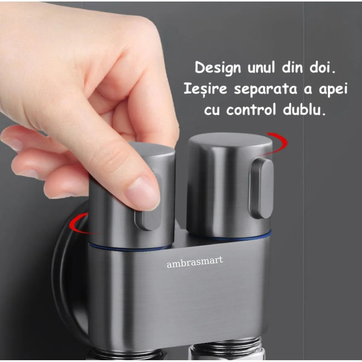 Set de dus de tip bideu cu pulverizator de apa din alama pentru toaleta, economizor de spatiu, cu control dual, evacuare cu unul in doua, supapa unghiulara