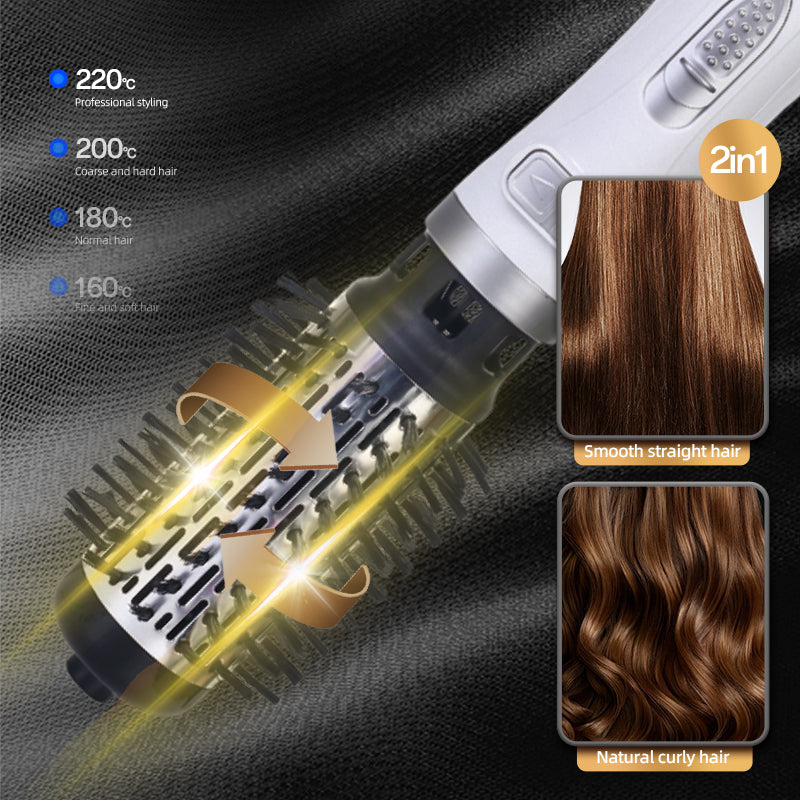 Perie Rotativă 1000W – 2 Perii, Încălzire Rapidă, Modelare de Durată, Protecție Păr, Inveliș Ceramic, Alb/Argintiu