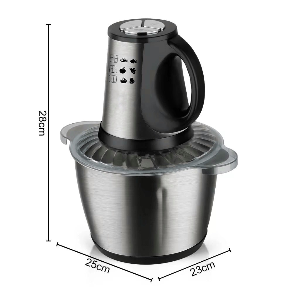 Tocător electric pentru carne și legume, 4 lame din oțel inoxidabil de calitate superioară, capacitate 3L, recipient din inox, culoare argintie