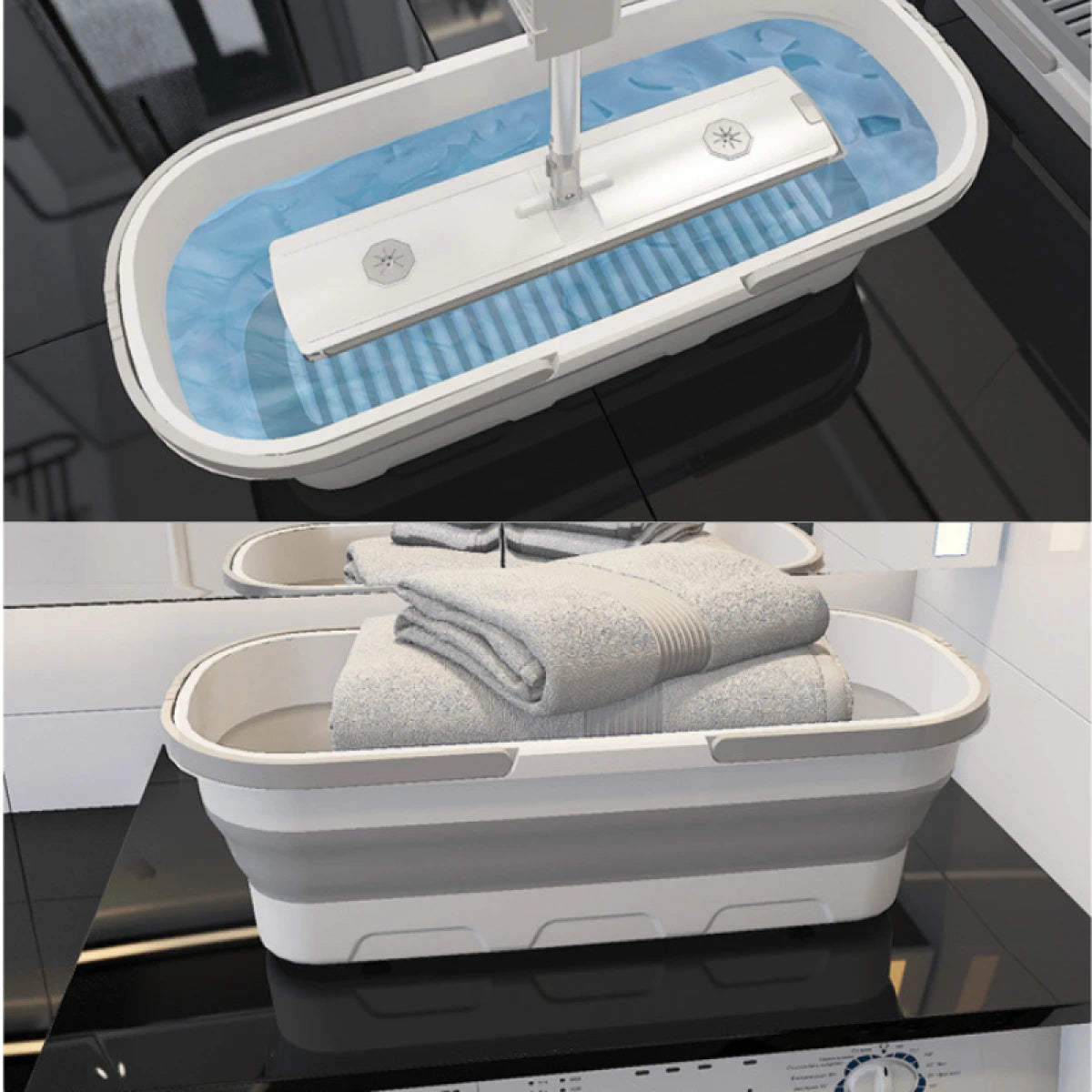 Set Mop + Lighean Pliabil + 4 Lavete Mop– Curățenie rapidă și fără efort