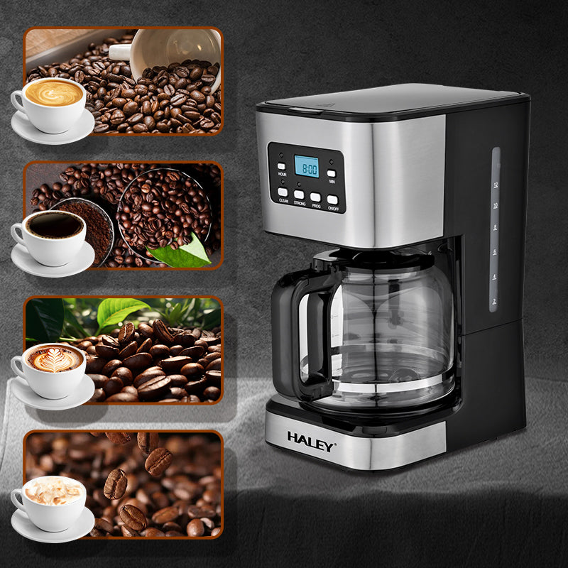 Aparat de Cafea HALEY 950W, 1.5L, LED Display, Anti-Drip, Brewing Inteligent, Inox, Control Temperatură Precis
