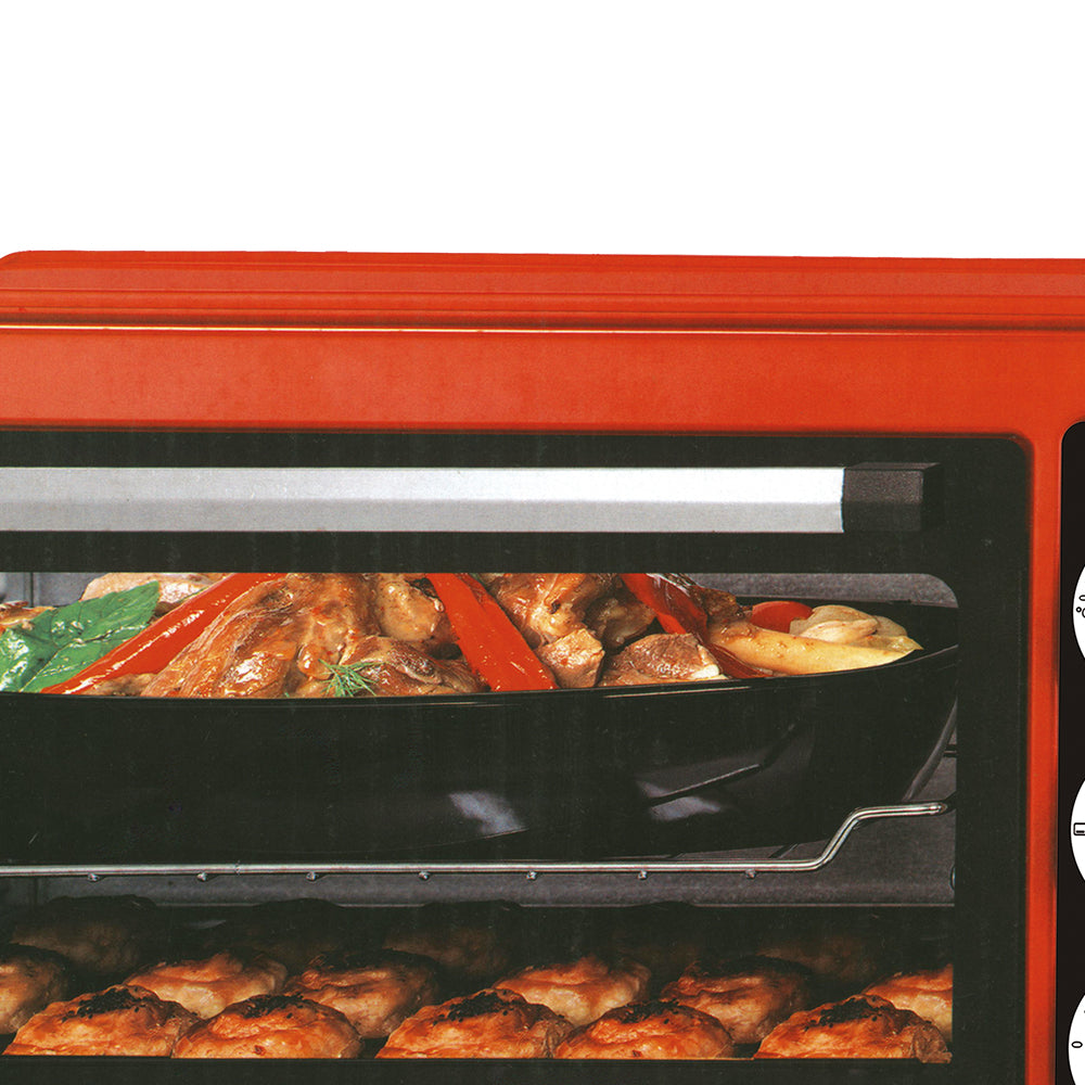Cuptor Electric 2000W, 48L – Roșu, Încălzire 360°, Design Separabil, Timer, Tuburi 304, Operare Simplă