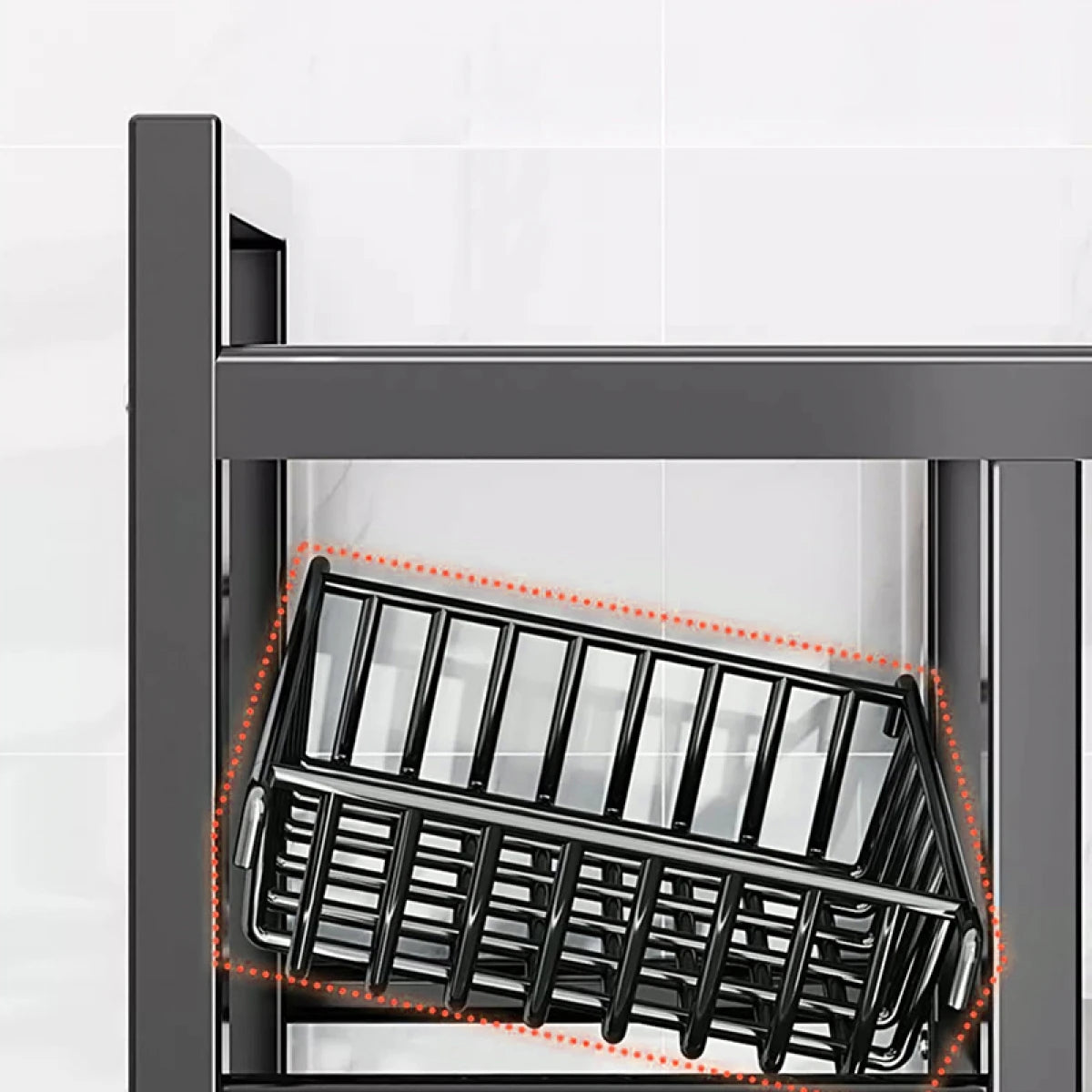 Raft metalic cu 4 polite si 3 cosuri pentru depozitare, portabil, 90 (L) x 32 (l) x 108 (H) cm, negru