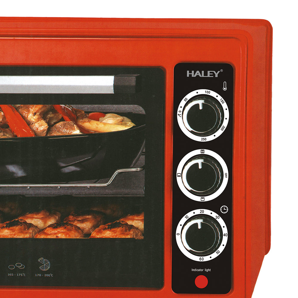 Cuptor Electric 2000W, 48L – Roșu, Încălzire 360°, Design Separabil, Timer, Tuburi 304, Operare Simplă