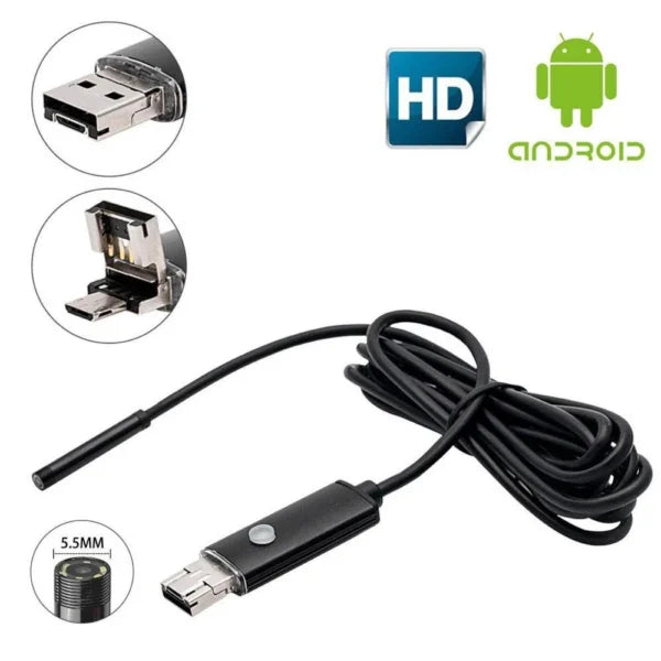 Mini Camera Endoscop 5.5 mm, USB tip C, 2m, 6 LED-uri, Compatibila Windows si Android, Rezistenta la Apa