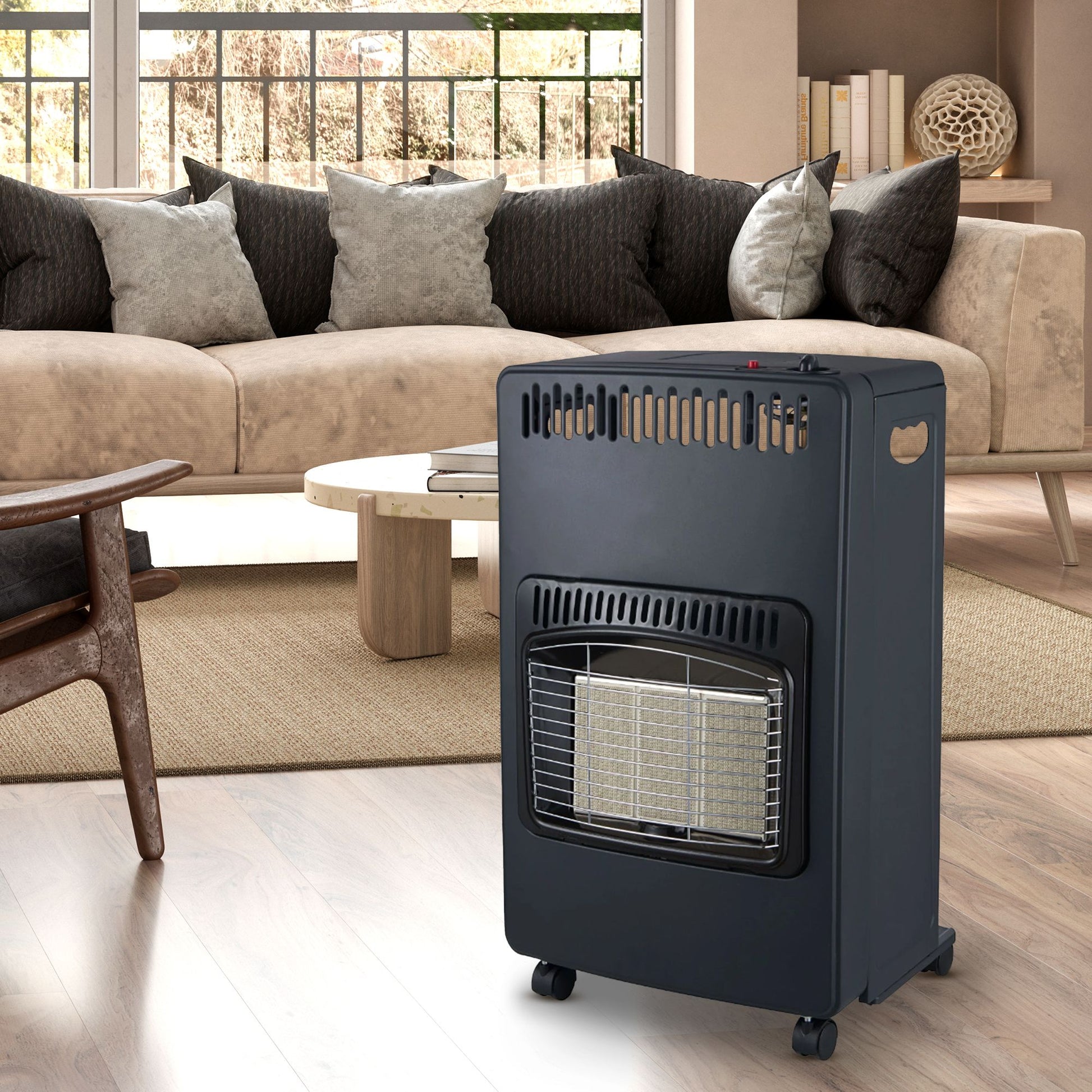 Soba pe Gaz Butelie GPL cu 3 Trepte Incalzire, Putere 4200W, Portabila pe Roti, Aprindere Automata, Incalzitor Ceramic, Regulator si Furtun Gaz