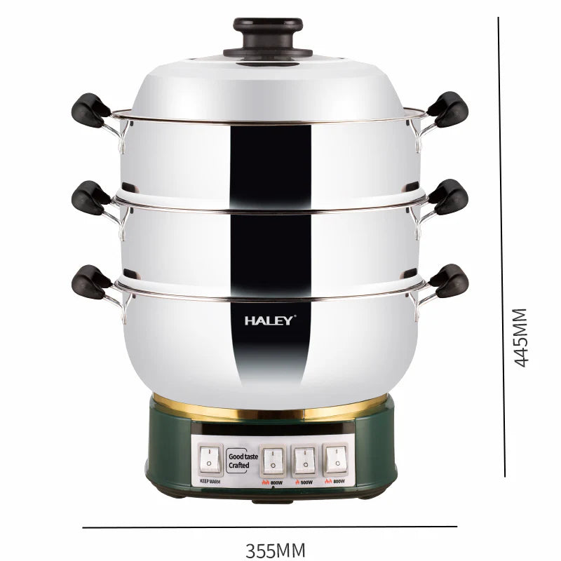 Vas Electric Multifuncțional 2100W, Inox Premium cu Abur pe Două Nivele, Ideal pentru Gătit Sănătos Acasă sau la Hotel