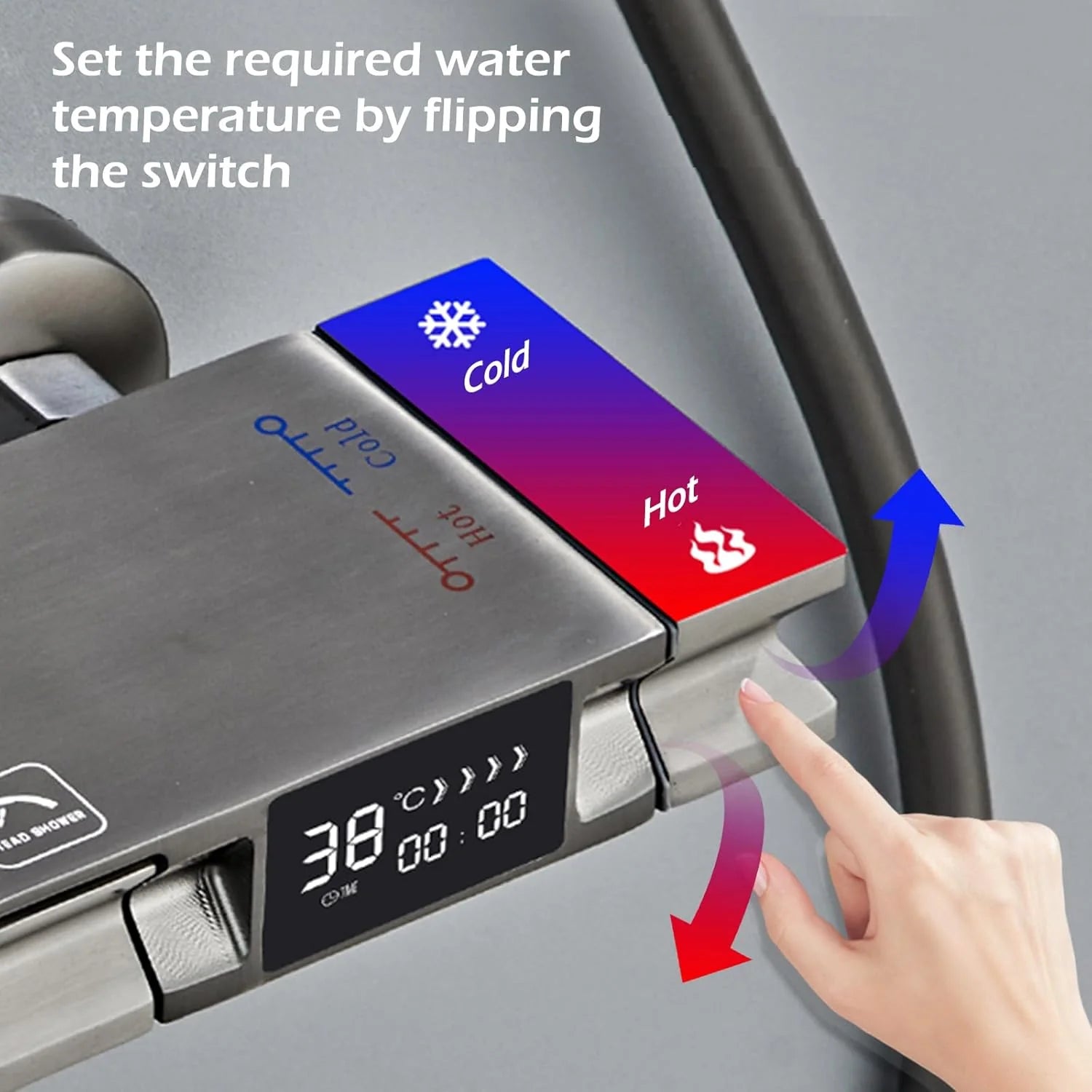 Coloana de Dus Termostat, Afisaj Digital, Lumină LED Ambientală, 4 Functii, Taste de Piano, Cap Dus Dreptunghiular, Efect de Ploaie, Inaltime Reglabila, Montare pe Perete