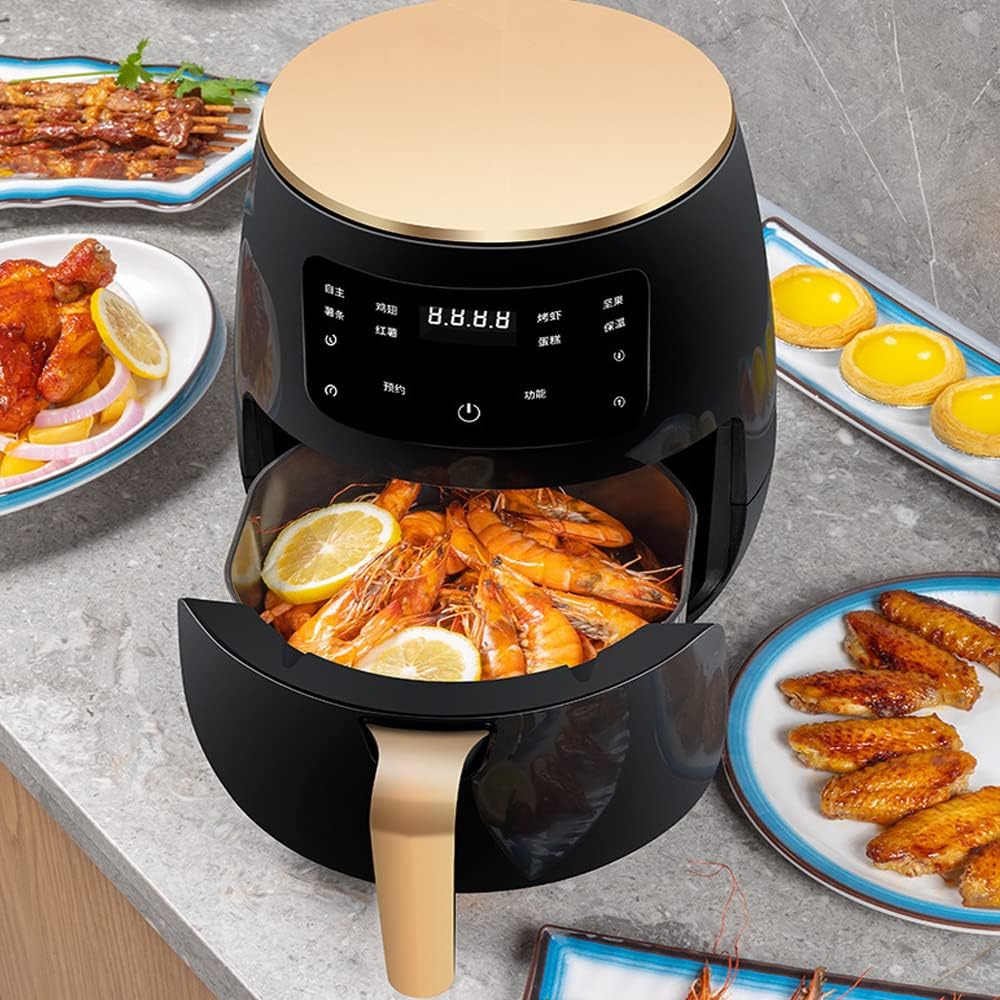 Friteuză fără Ulei cu Aer Cald, 6L, 2400W, Funcții de Coacere și Prăjire + set 50 Hârtie de Copt + Carte de Retete in Limba Romana
