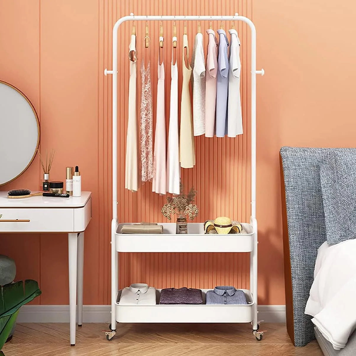 Suport pentru Haine 2-in-1 cu Roți – Organizare și Eleganță într-un Singur Produs