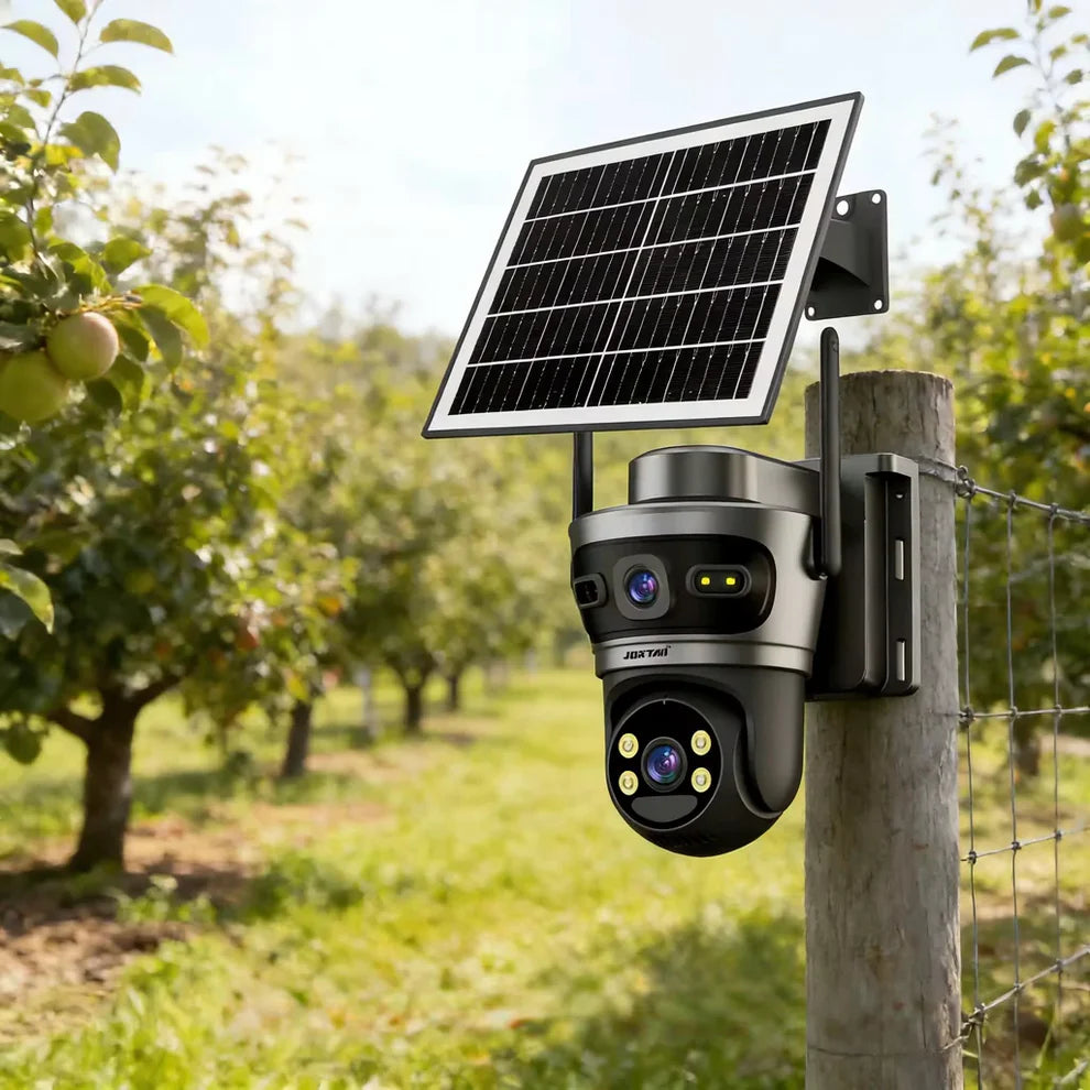 Camera de Supraveghere cu 2 Lentile 6MP, 4G, Panou Solar, 18.000mA PTZ 355°, Jortan 4GHD, IP66, HD, 1920 x 1080 Pixeli + Card 32GB CADOU - Gri