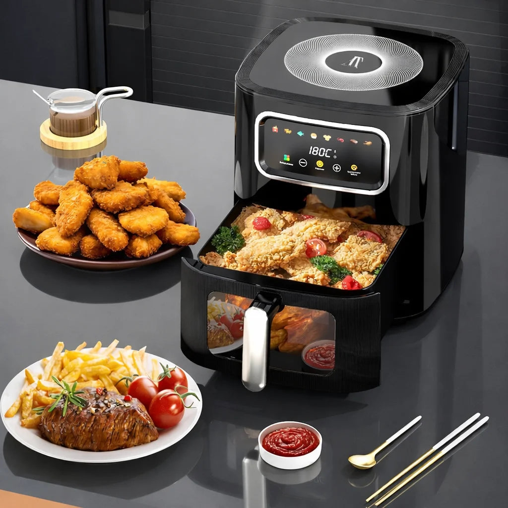 Friteuză cu Aer Cald, 10L, 2800W, Control Digital, 100 buc Hartie Airfryer Cadou