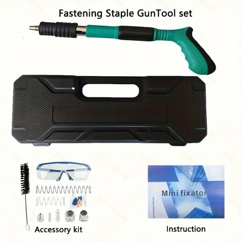 Pistol de Cuie Manual pentru Fixare in Beton, Lemn, Fier, Pardoseala, 5 trepte ajustabile, Lungime cuie 27mm, Set 100 Cuie incluse CADOU