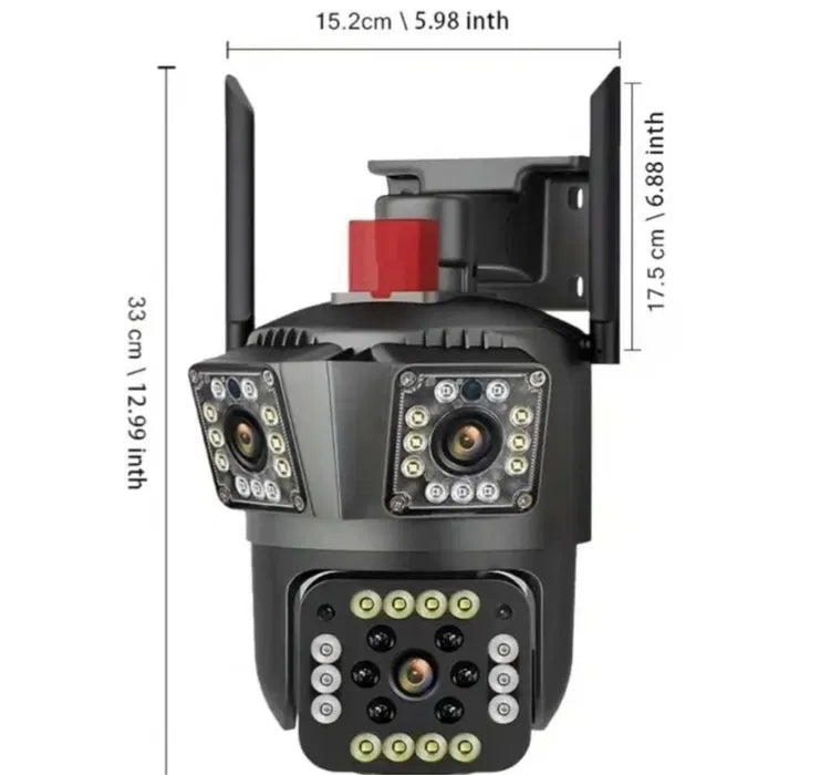 Camera de Supraveghere Tripla 4G, 12MP, Exterior/Interior, Ultra HD, 10X Digital zoom, Rotire, Leduri, Vedere Noaptea, Comunicare Bidirectionala, Alarma, Senzor Miscare