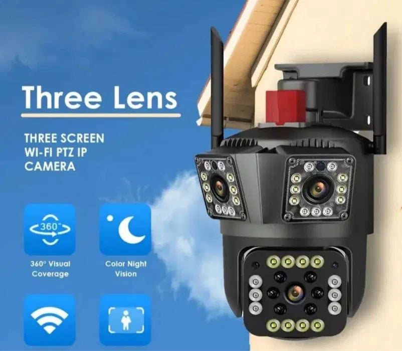 Camera de Supraveghere Tripla 4G, 12MP, Exterior/Interior, Ultra HD, 10X Digital zoom, Rotire, Leduri, Vedere Noaptea, Comunicare Bidirectionala, Alarma, Senzor Miscare
