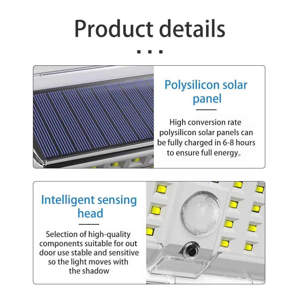 SET 10 X LĂMPI SOLARE CU 100 LEDURI, SENZOR DE MIȘCARE ȘI 3 MODURI DE FUNCȚIONARE, ALB