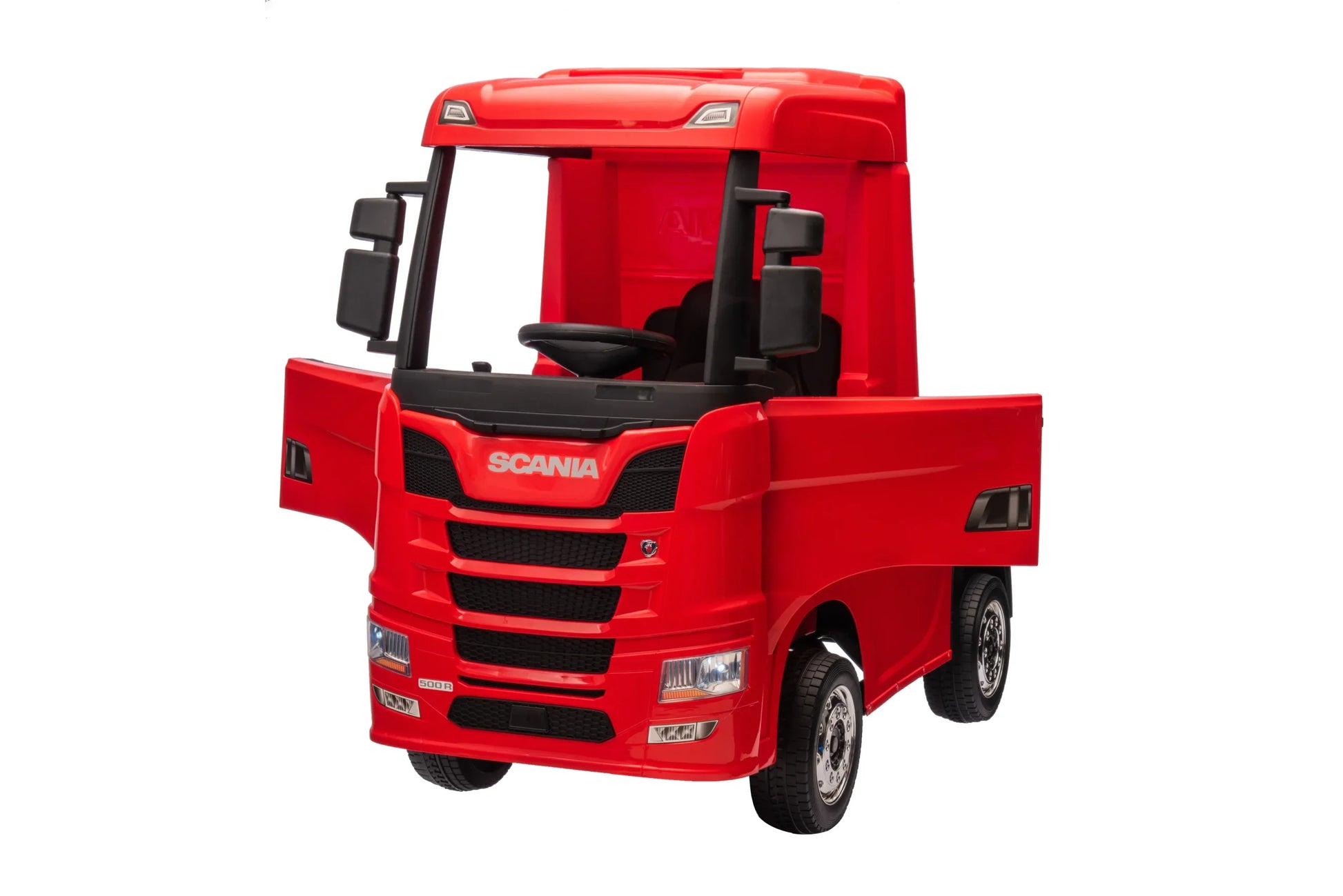 Camion electric cu remorcă pentru copii, KIDOO, 12V, 2 motoare 35W, telecomandă 2.4G, suspensie pe 4 roți, lumini, muzică, viteză 3-5 km/h, uși funcționale