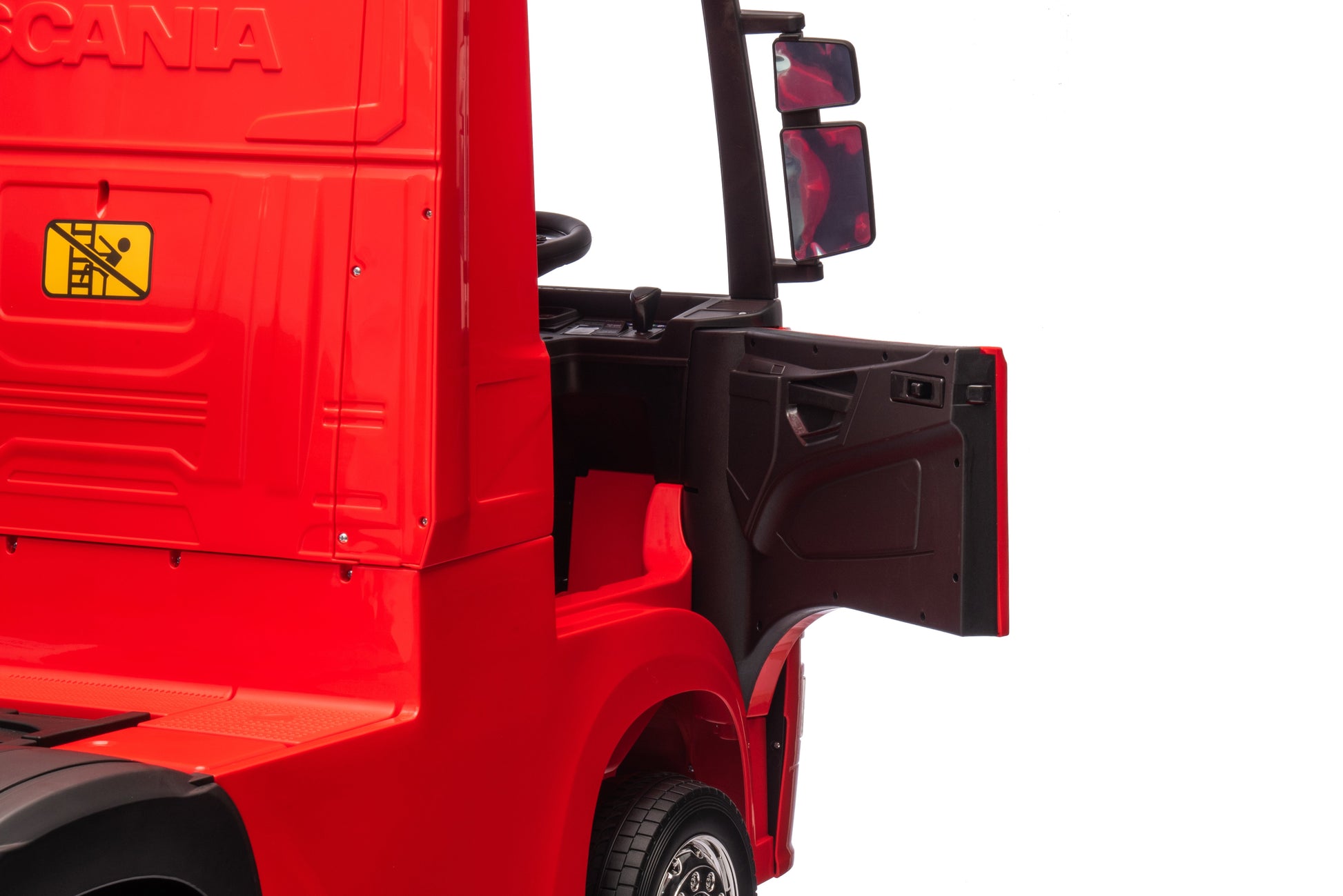 Camion electric cu remorcă pentru copii, KIDOO, 12V, 2 motoare 35W, telecomandă 2.4G, suspensie pe 4 roți, lumini, muzică, viteză 3-5 km/h, uși funcționale
