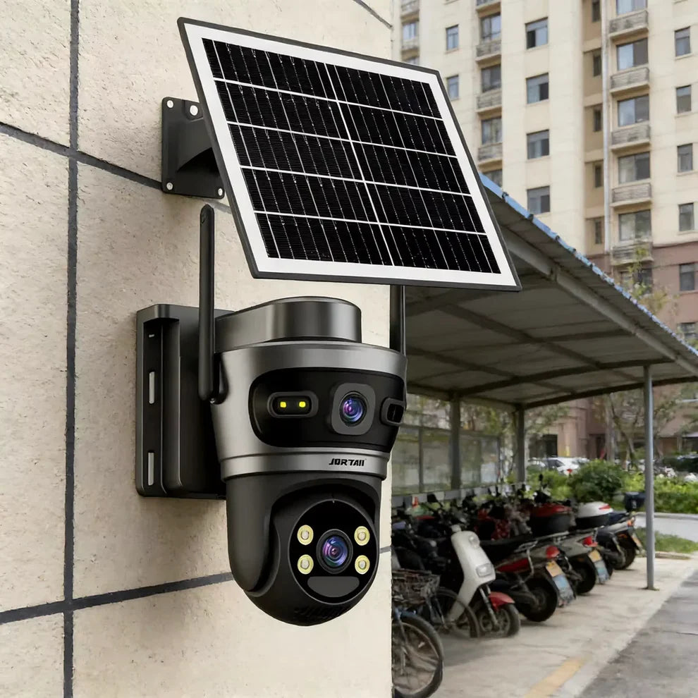 Camera de Supraveghere cu 2 Lentile 6MP, 4G, Panou Solar, 18.000mA PTZ 355°, Jortan 4GHD, IP66, HD, 1920 x 1080 Pixeli + Card 32GB CADOU - Gri