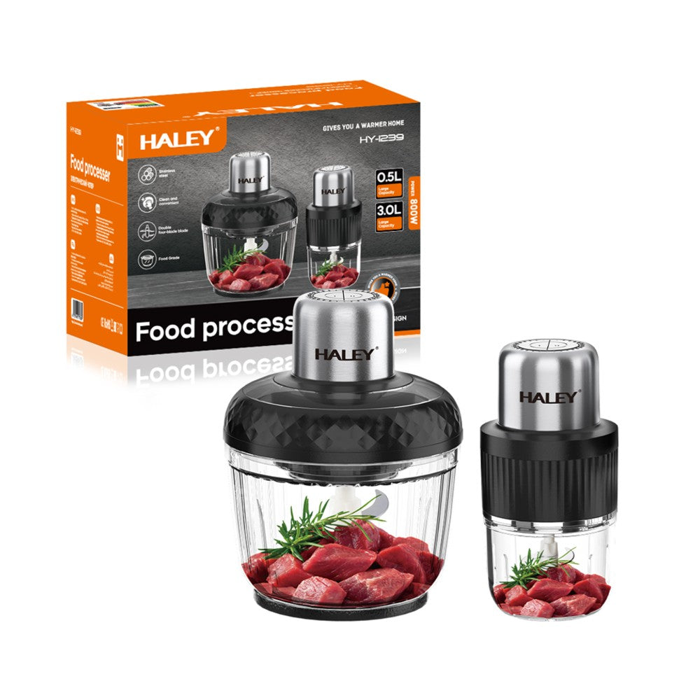 Tocător Electric 800W, 2 Viteze, 2 Recipiente ABS – 3L cu 4 Lame și 0.5L cu 6 Lame Inox, Tocare Rapidă și Eficientă
