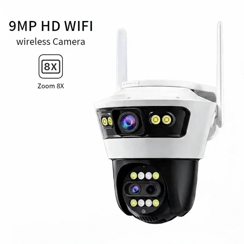 Camera de Supraveghere cu 3 Lentile, PTZ 355°, Jortan JT-5, WiFi, IP66, HD, 9 MP, 1920 x 1080 pixeli ,Aplicatie Yoosee + Card 32GB CADOU