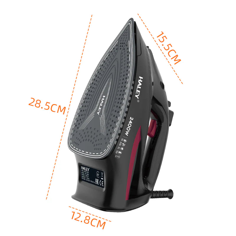 Fier de călcat cu abur HALEY® HY-2060, 2400W, Talpă ceramică, Abur vertical, Auto-curățare,  Negru