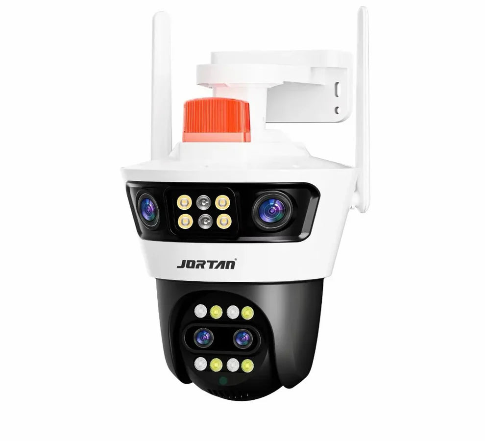 Camera de Supraveghere cu 4 Lentile, Alarma, PTZ 355°, Jortan JT-7, WiFi, IP66, HD, 12 MP, 1920 x 1080 pixeli + Card 32GB CADOU