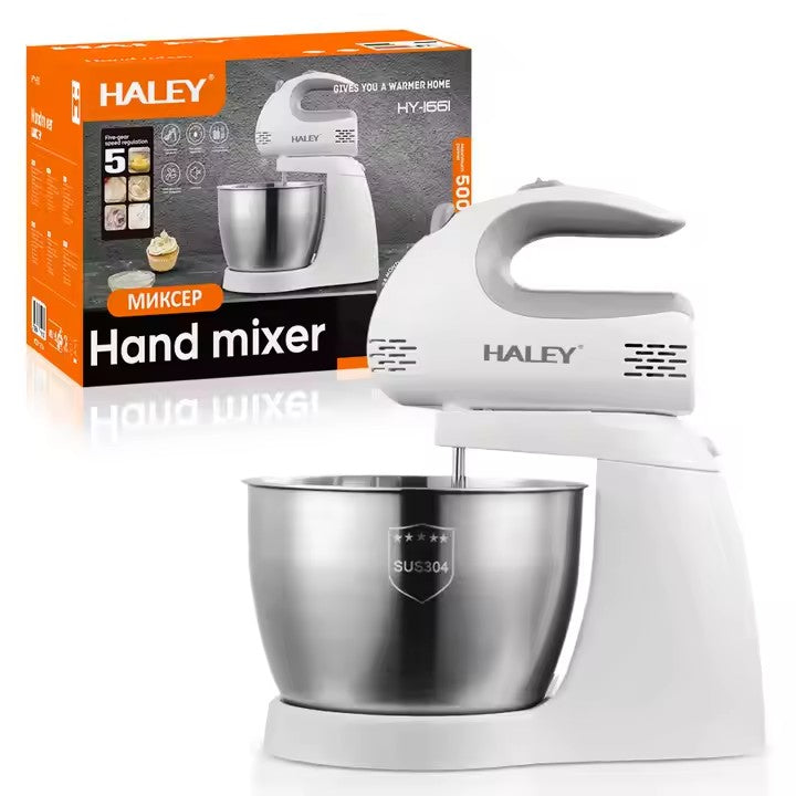 Mixer de Inalta Performanta, 500W, Bol Generos din Inox de 3L, 5 Trepte de Viteza, Alb si Inox