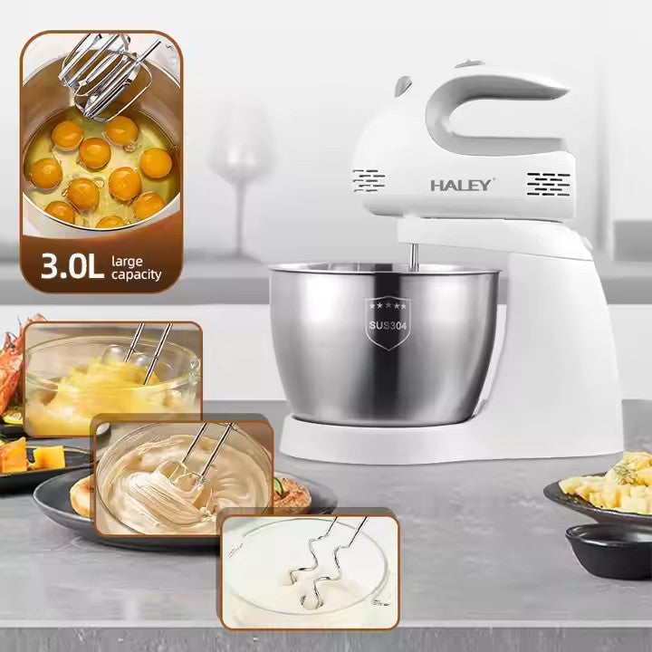 Mixer de Inalta Performanta, 500W, Bol Generos din Inox de 3L, 5 Trepte de Viteza, Alb si Inox