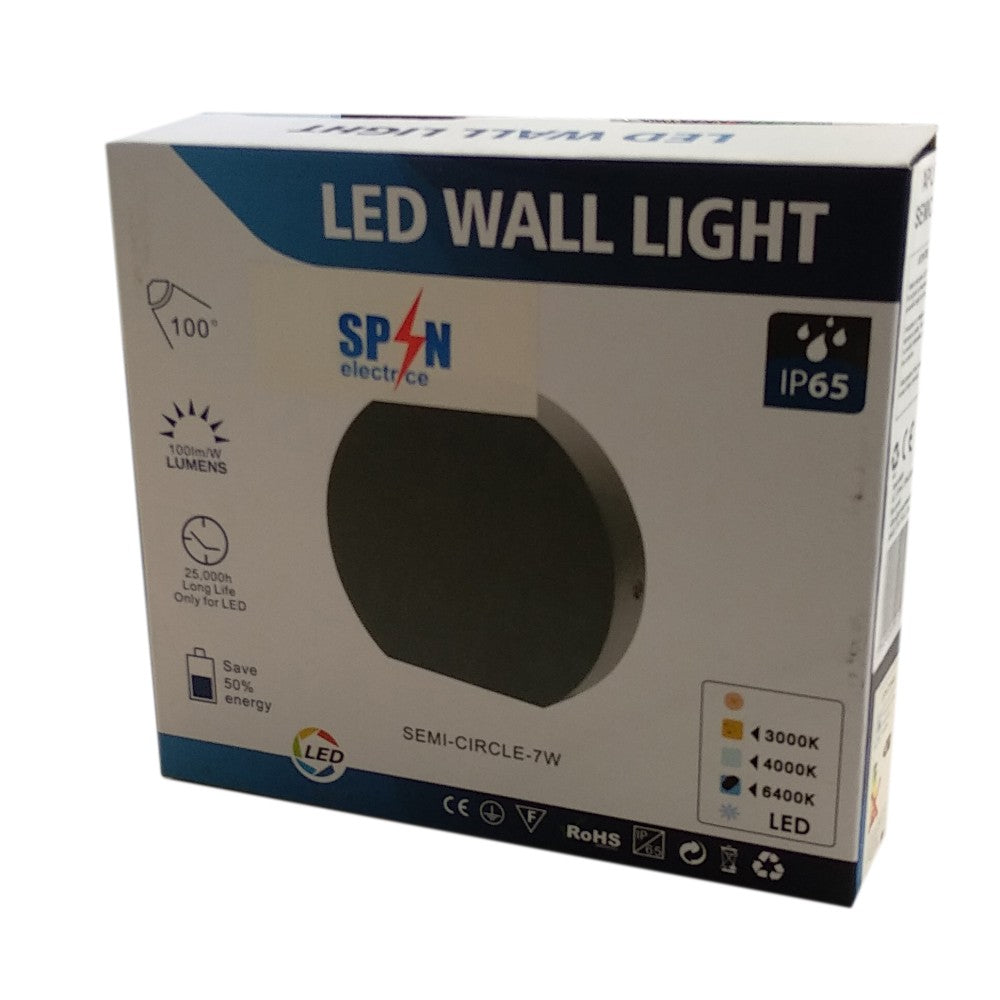 Aplica LED Perete Semicerc fi135, 7W 3000K, lumina calda, cu protectie IP65
