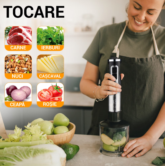 Blender & Tocător 4 în 1 – Putere 1500W, 9 viteze + Turbo