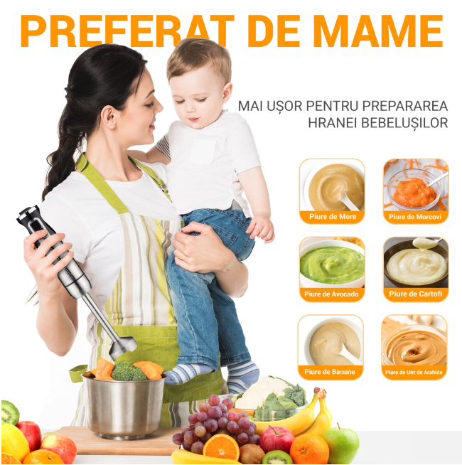 Blender & Tocător 4 în 1 – Putere 1500W, 9 viteze + Turbo