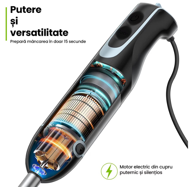 Blender & Tocător 4 în 1 – Putere 1500W, 9 viteze + Turbo