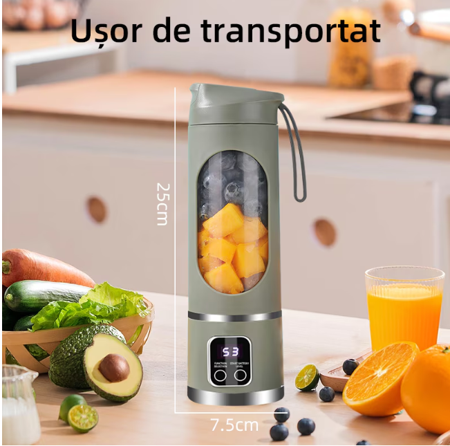 Mini Blender Electric, Portabil si Multifunctional,Fara BPA, Capacitate 450ml, Baterie reincarcabila, Pentru sala de sport, calatorii si activitati in aer liber