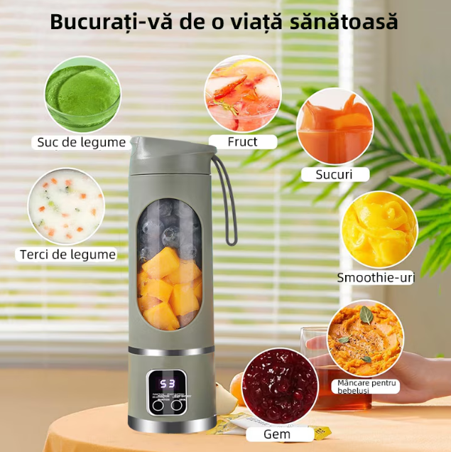 Mini Blender Electric, Portabil si Multifunctional,Fara BPA, Capacitate 450ml, Baterie reincarcabila, Pentru sala de sport, calatorii si activitati in aer liber