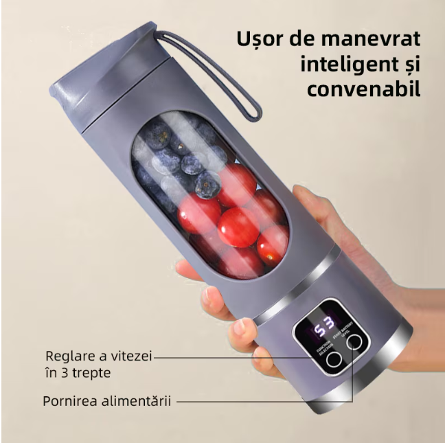 Mini Blender Electric, Portabil si Multifunctional,Fara BPA, Capacitate 450ml, Baterie reincarcabila, Pentru sala de sport, calatorii si activitati in aer liber
