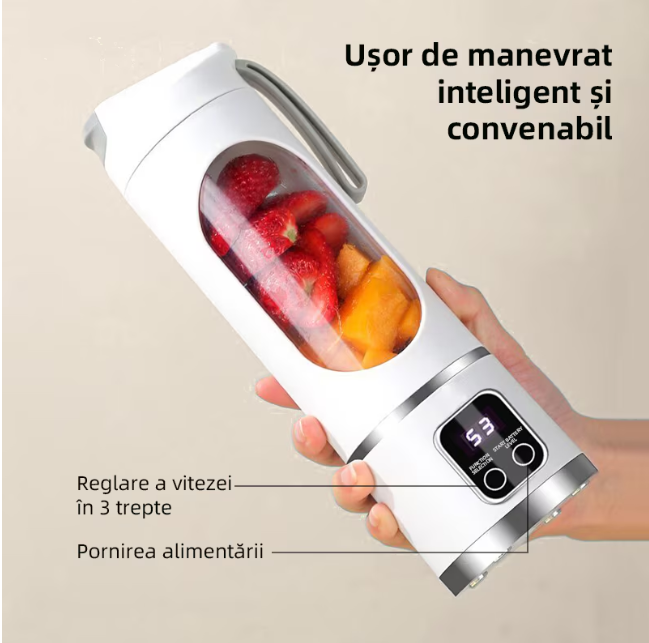 Mini Blender Electric, Portabil si Multifunctional,Fara BPA, Capacitate 450ml, Baterie reincarcabila, Pentru sala de sport, calatorii si activitati in aer liber