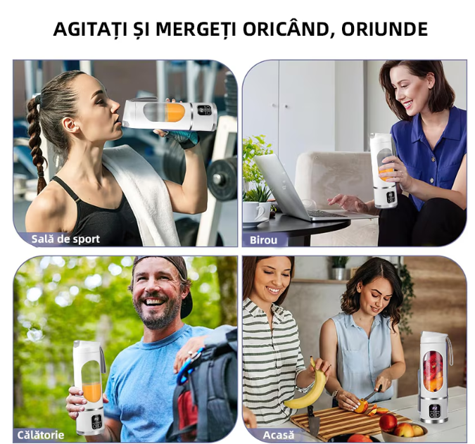 Mini Blender Electric, Portabil si Multifunctional,Fara BPA, Capacitate 450ml, Baterie reincarcabila, Pentru sala de sport, calatorii si activitati in aer liber