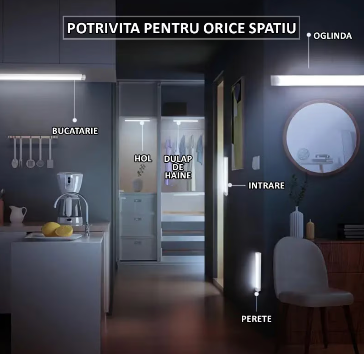 Lampă tip bară cu LED – iluminare inteligentă cu senzor de mișcare