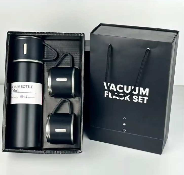 Set Cadou Thermocus – Termos Inoxidabil 500ml cu 3 Căni, Ambalaj Elegant
