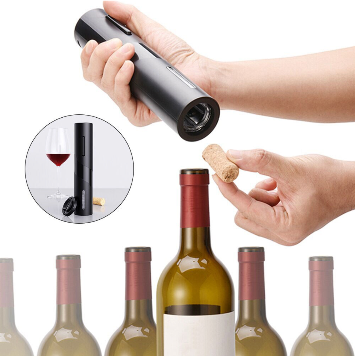 Tirbușon Electric cu Baterii – Deschidere Rapidă și Elegantă a Sticlelor de Vin